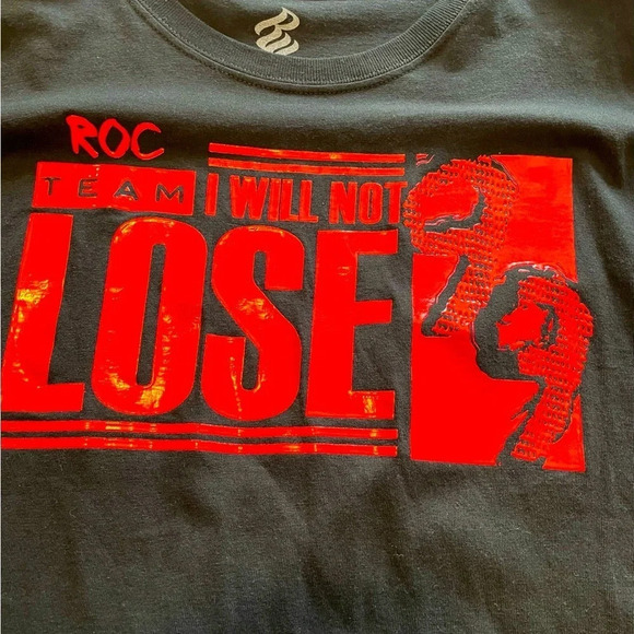ROCKAWEAR men’s Tee NWT 100% cotton short sleeve “team:I WILL NOT LOSE” blk/red - Picture 3 of 4
